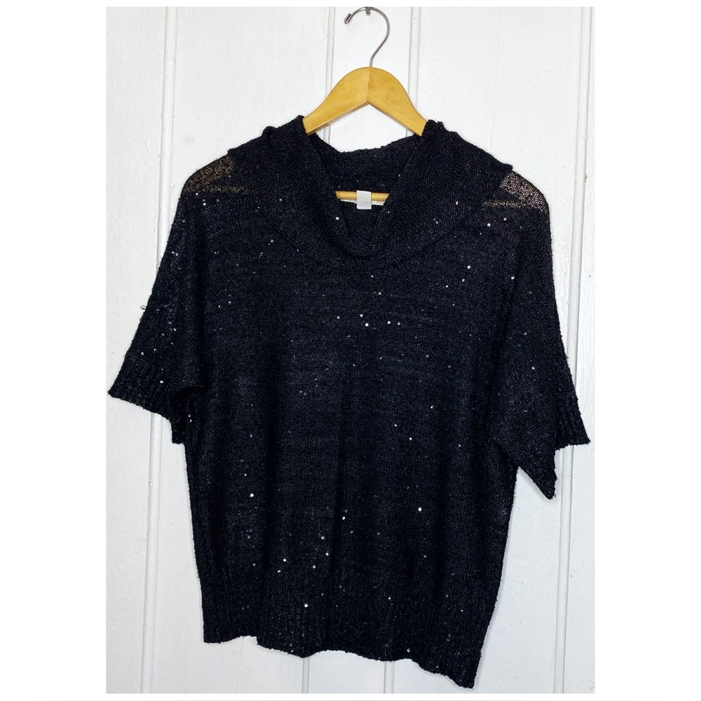 VINTAGE Emaline size : M : black sequin oversized ribbed trim cowl neck sweater